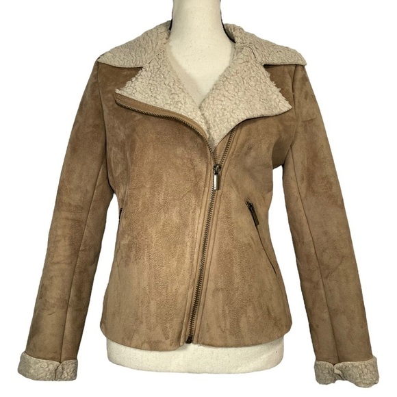 Old Navy Shearling Moto Desert Camel Zip-up Jacket - Picture 8 of 8